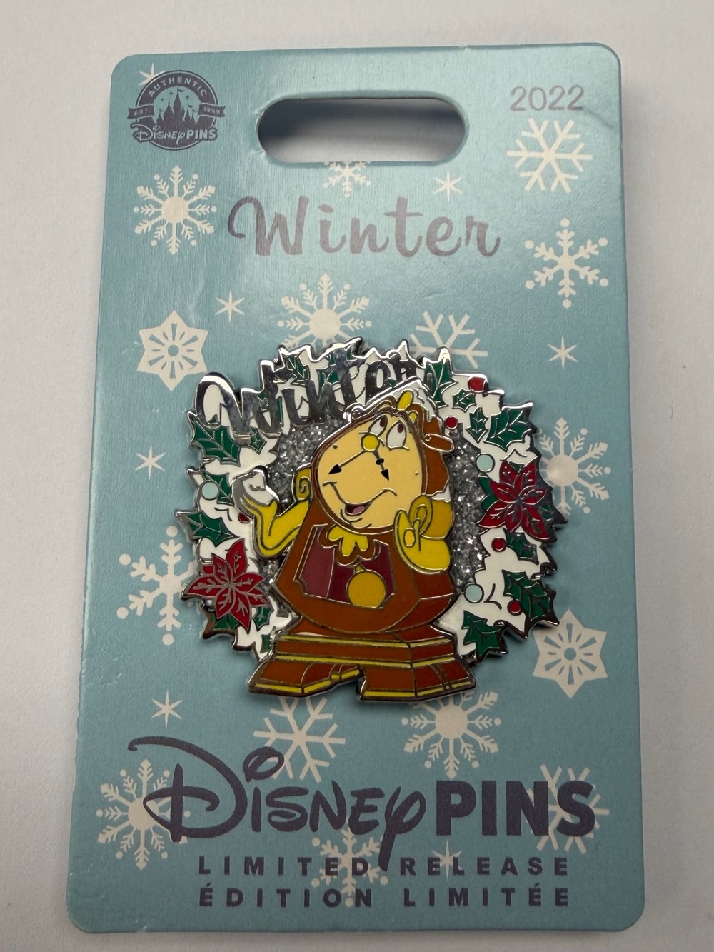 Disney Beauty and the Beast Cogsworth Winter Limited Release Pin New with Card